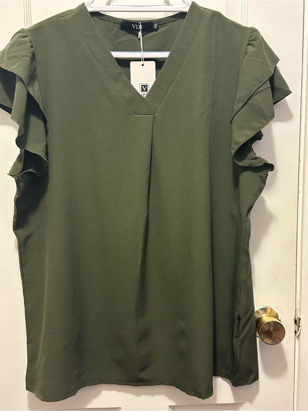 Olive Ruffle Sleeve V-Neck Women's Top